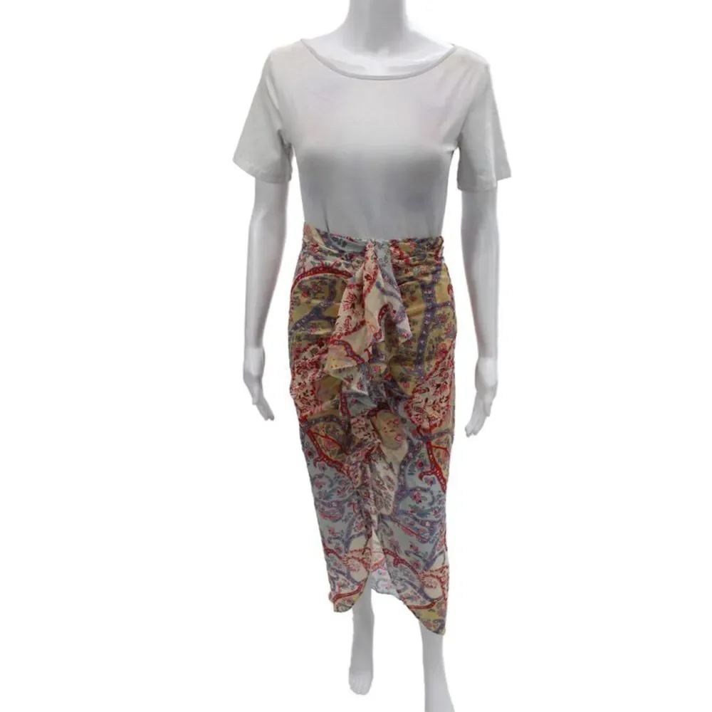 Veronica Beard Womens Maxi Skirt Silk Paisley Beige Zip Long Bohemian Size 0